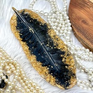 Feather Trinket Dish, Jewelry Holder, Ring dish, gift, resin dish teal silver